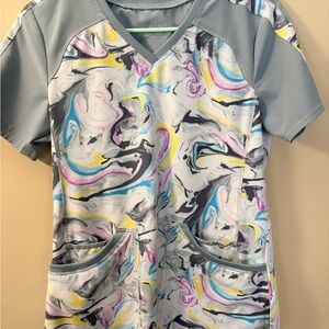 Cherokee infinity Colorful Swirl Print Scrub Top